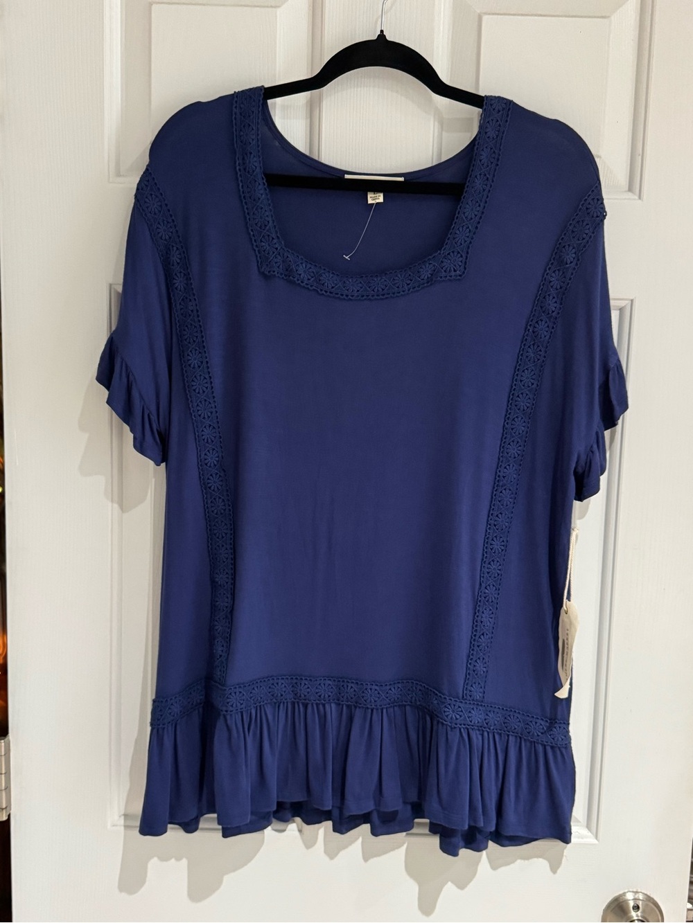 Women's Crochet-Trim Peplum Tunic in Navy